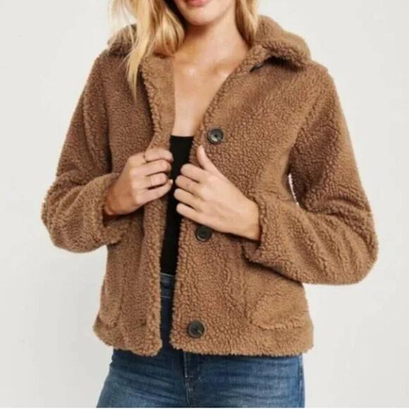ABERCROMBIE & FITCH TEDDY BEAR BOMBER JACKET COZY SIZE XS WARMTH AESTHETIC - Picture 3 of 13